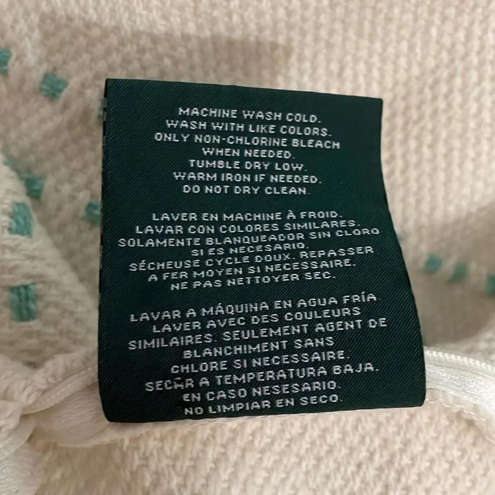 Lauren Ralph Lauren White Cotton Lumbar Pillow Cover 14x25 Blue Green Accents